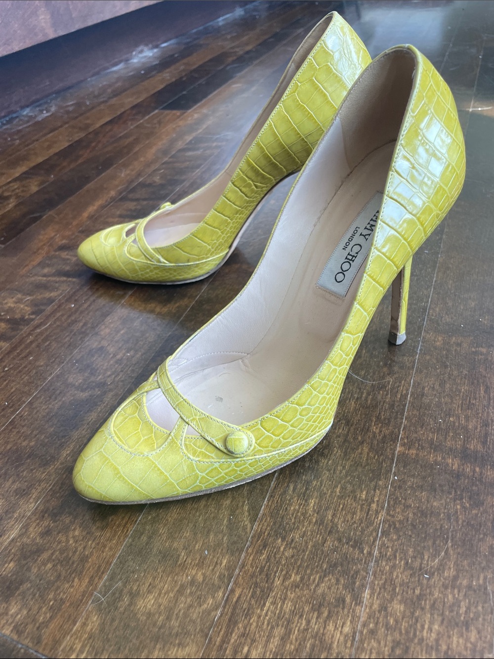 Jimmy Choo yellow croc almond toe pumps 37.5